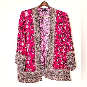 Torrid Kimono Top Women’s 1/2 Pink Black Print Open Front‎ Blouse Boho Witchy